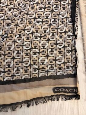 Coach Signature Link Print Lightweight Frayed Edge Scarf